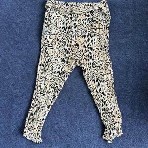 Free People Harem Pants Womens Large Beige Leopard Print Elastic Waist Boho